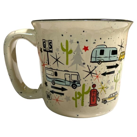 Camp Casual 2 Piece Mugs Wanderlust White Coffee Tea Camping Retro RV Gas Pump - Picture 2 of 12